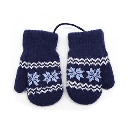 iNszkoos 0-3Y Children's Winter Hanging Neck Gloves, Unisex Thick Warm Mittens, Snowflake Knitted Gloves, Full Finger Gloves with Cord for Baby, Toddler, Children, Girls, Boys, navy