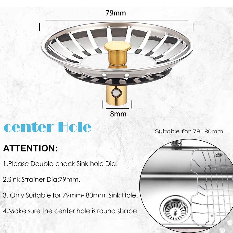 Loimon Sink Strainer Plug, 79mm 304 Stainless Steel Thickened Drain