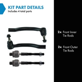 TRQ Front Inner and Outer Tie Rod Set 4 Piece Compatible with 2013 Infiniti FX37 13 FX50