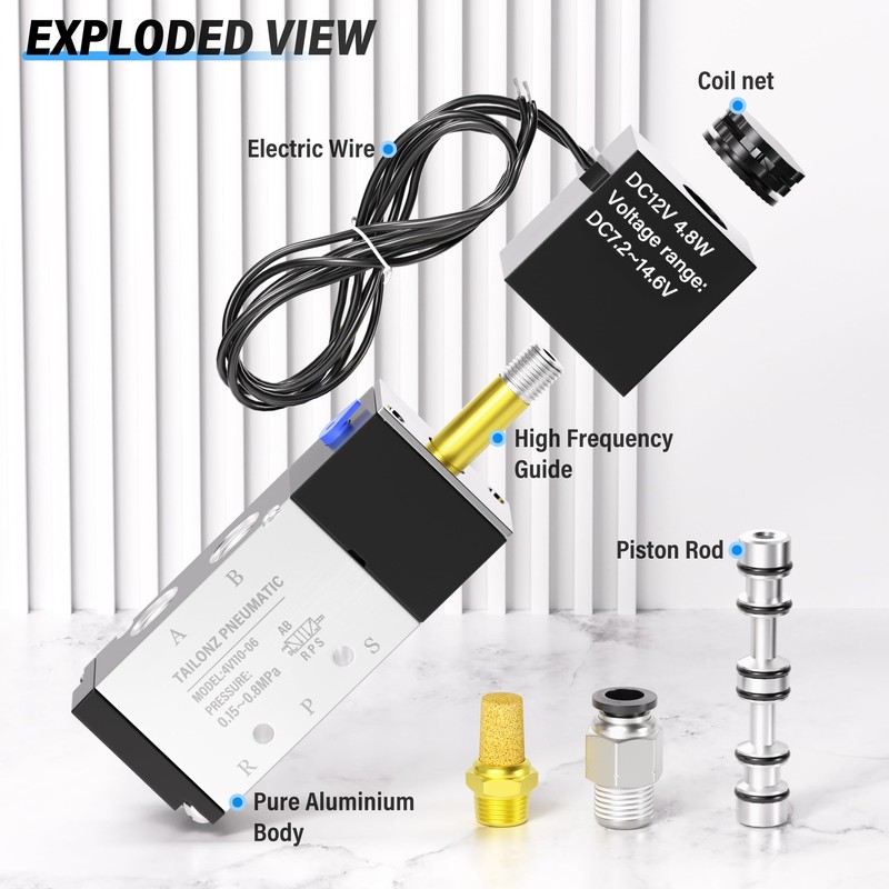 TAILONZ PNEUMATIC 1/8 Inch BSP Solenoid Valve 12V Single Coil