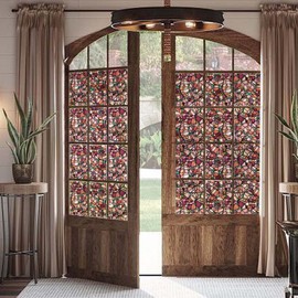 funlife Original Hand-Drawn Privacy Stained Glass Window Film, Reusable Single Sided Static Cling Glass Covers Suitable for Entryway, Decor for Bathroom Glass Window, 35.43"x118", Boho Cobblestones