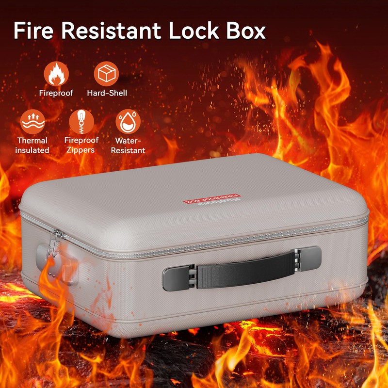 Fireproof Document Box, Hard Case Fireproof Box with Lock, Portable