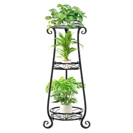LASZOLA 3 Tier Tall Metal Plant Stand Indoor Outdoor Clearance, 35 Inch Rustproof Iron Flower Pot Holder Shelf, Multiple Heavy Duty Plant Round Rack for Patio Home Planter Corner Garden Balcony (Black)