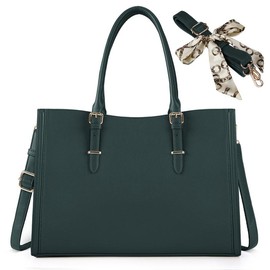 Laptop Bag for Women 15.6 inch Waterproof Tote Large Leather Work Bag Computer Briefcase School Bag Office Professional Large Capacity Handbag Shoulder Bag - Color: Dark Green