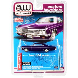 1966 Impala SS Dark Purple Metallic w/White Interior Custom Lowriders Limited Edition to 4800 Pieces 1/64 Diecast Model Car by Autoworld CP7658