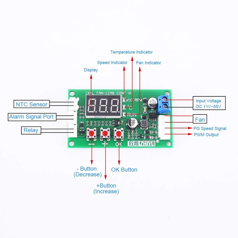 Driver Module, DC 12/24/ 48V PWM 4 Wires Fan Temperature
