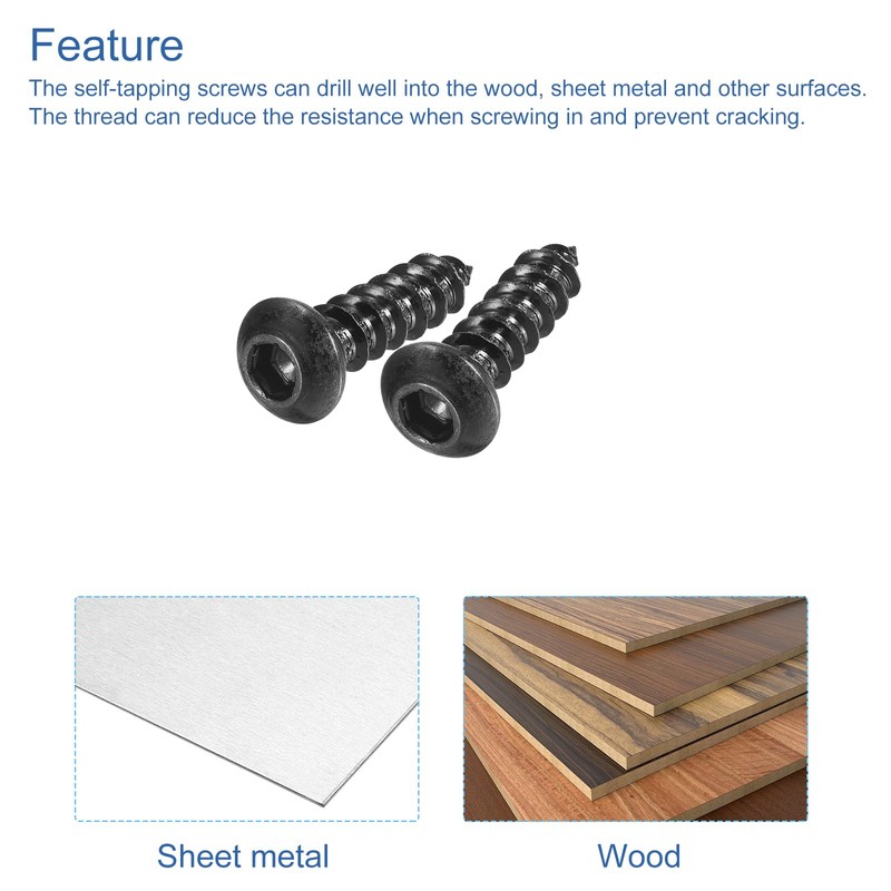 sourcing map Hex Socket Self Tapping Screws, M6 x 20mm