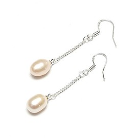 Idin Drop Earrings - 925 Sterling Silver white freshwater pearl chain drop earrings (approx. 5 cm)