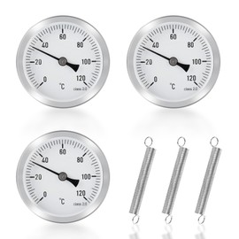 Heating Pipe Thermometer, Pack of 3, Temperature Display with Clip-On Spring, Pointer Thermometer 0-120°C 63 mm Tube Thermometer