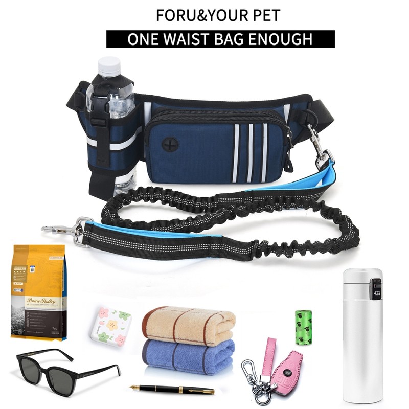 Dog Hands Free Leash with Zipper Pouch Water Bottle Holder