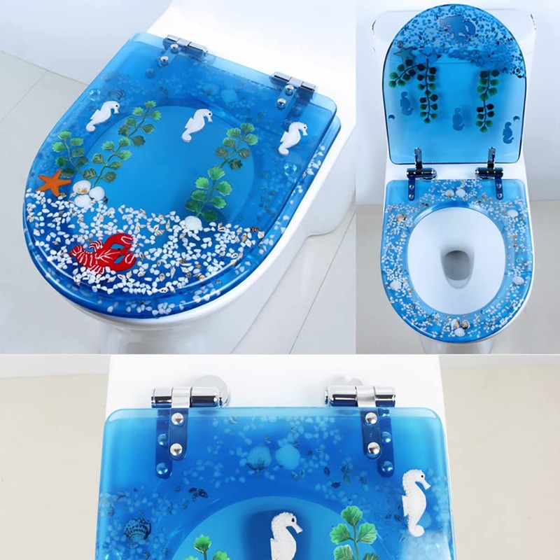 Resin Toilet Seat, Round Soft Close Quick Release 3D Effects