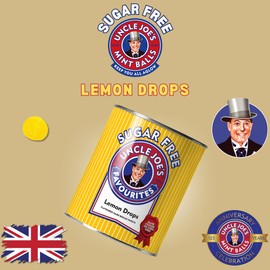 Uncle Joe’s Sugar Free Lemon Drops Hard Candy 4.23 Oz Tin (Pack of 2) | Individually Wrapped Old Fashioned British Boiled Sweets | Sweet & Sour Lemon Candy for Dry Mouth Relief & Mouth Watering Flavor