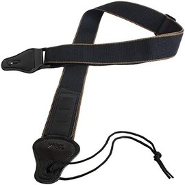 iGadgitz Xtra U6989 - Cotton Acoustic Guitar Strap Bass Guitar Strap Electric Guitar Strap with PU Leather Ends - Black/Brown Edge Lines