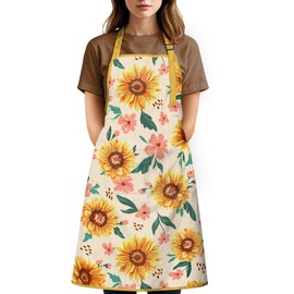 SANDJEST Sunflower Apron for Women with Pocket Chef Aprons For Kitchen Cooking Baking Grilling BBQ
