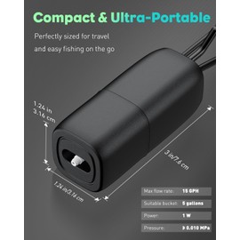 Pawfly Aquarium Lithium Battery Powered Air Pump, Small USB Rechargeable Oxygen Pump for Fish Tanks up to 5 Gallons, 15 GPH Portable Live Bait Aerator Pump for Outdoor Fishing and Fish Transportation