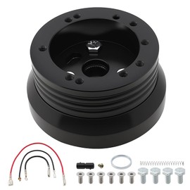 DriSentri 5 & 6 Hole Steering Wheel Hub Adapter, Universal Billet Aluminum Polished Steering Wheel Adapter Compatible with Chevy GMC Trucks Pickup Vans, Black