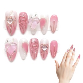Korean Trend: Various Nail Tips, Long and Short Variations, 3D Design, Cute, Stylish, 10 Pieces, Popular Items from Entrance Ceremony to Wedding Ceremony (Heart Shape, S)