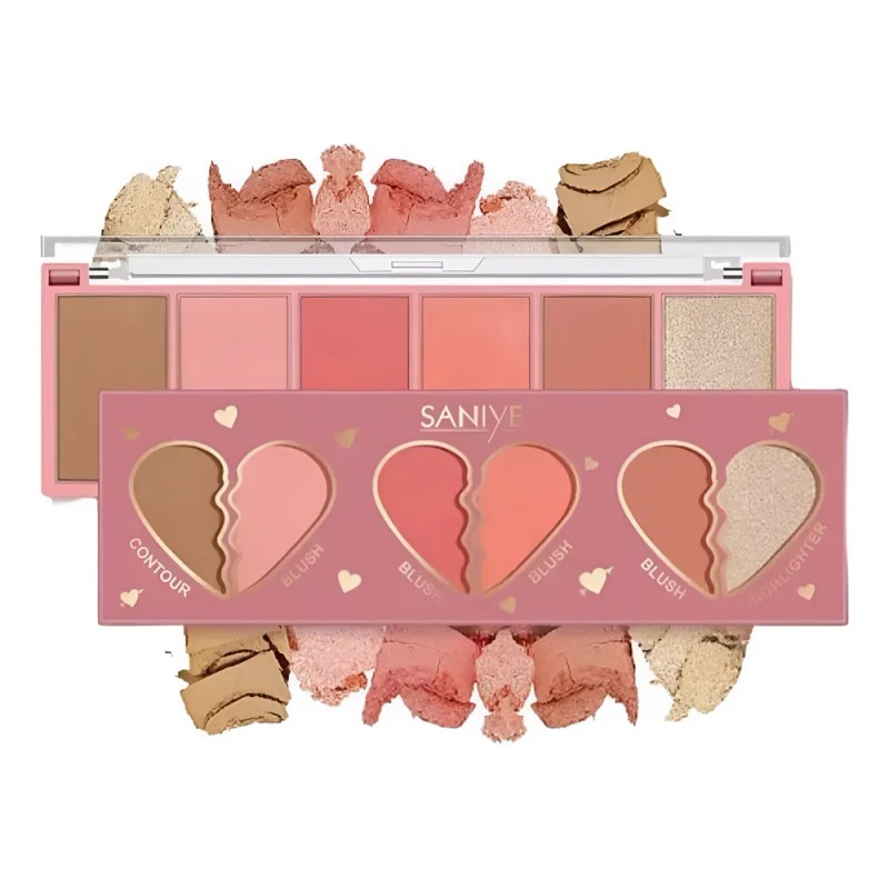 Paleta De Rubor Con Contorno E Iluminador, Saniye Rosa Y