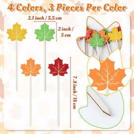 TICIAGA Maple Leaf Wooden Picks - 12PCS Thanksgiving Double-Sided Maple Leaf Decorative Wooden Picks for Home Vase Filler Decor, Fall Foliage Table Centerpieces Ornaments for Thanksgiving Party Decor