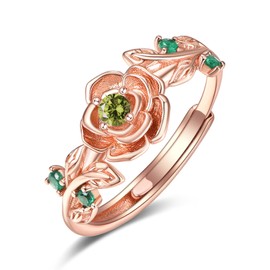 August Birthstone Jewellery Peridot Ring Sterling Silver Rose Rings for Women Rose Gold Flower Rings Adjustable Rose Ring Jewellery Gifts for Women