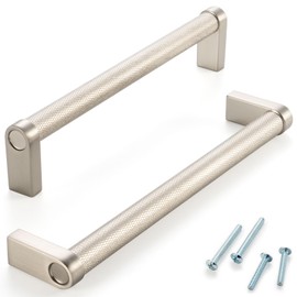 ASKANO Brushed Nickel Cabinet Pulls, 6-1/4 Inch Hole Centers, Knurled Bar Kitchen Cabinet Handles AP1311 | Pack of 10, Solid Hardware for Kitchen Door Drawer Dresser Bathroom Vanity Cupboard, 6.3"