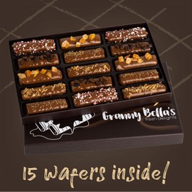 Granny Bellas Fathers Day Gift Baskets, 15 Chocolate Wafers, Gourmet Covered Cookies, Candy Gifts Baskets for Dad, Husband, Son, Grandpa, Father, Food Delivery, Ideas for Him Her Mother, Grandmother