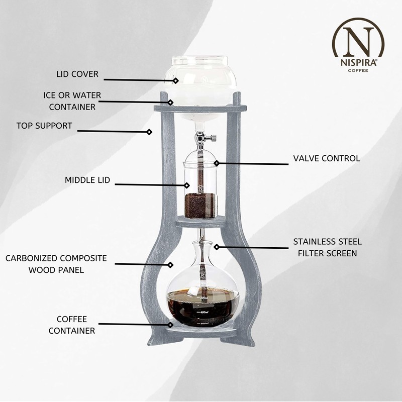 Nispira Iced Coffee Cold Brew Drip Tower Coffee Maker Wooden,