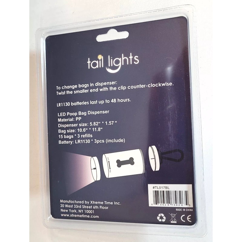 Tail Lights LED Poop Bag Dispenser with Leash Clip &