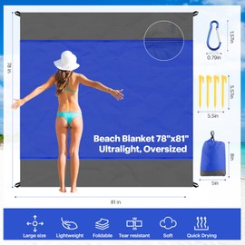 EASYFUN Beach Blanket Sandproof Oversized, 79''×83'' Extra Large Beach Mat, Portable Picnic Mat for Travel Camping Hiking, Lightweight Beach Essentials Family Water Resistant Mat Nylon 210T