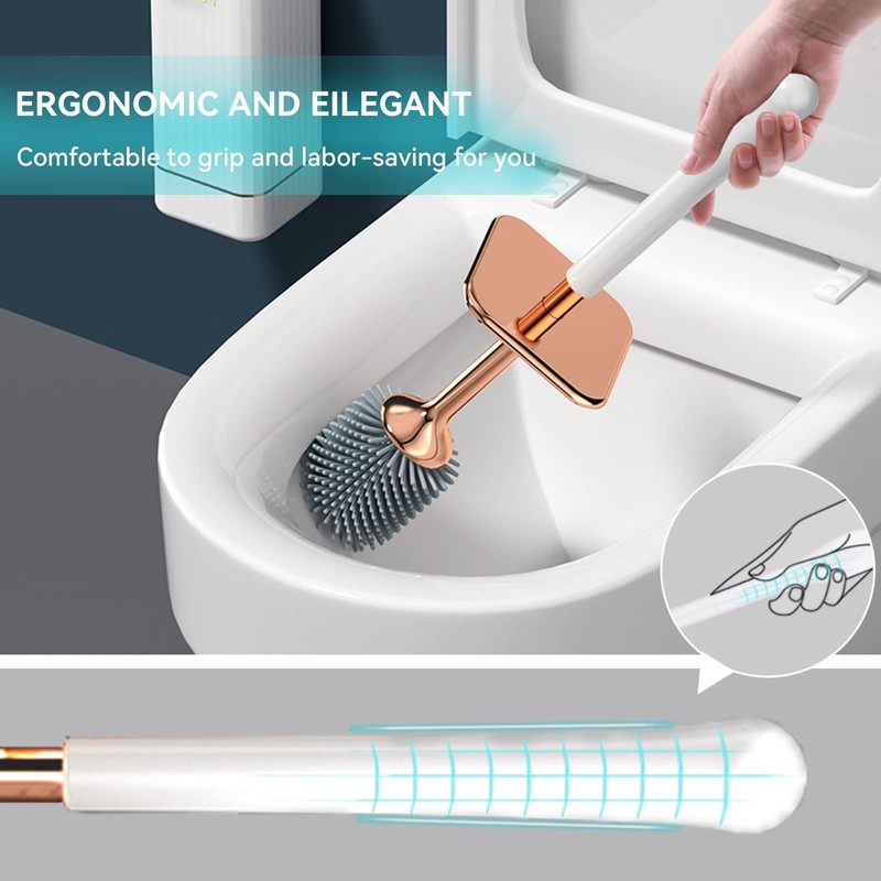 Aokala Toilet Brush and Holder, Elegant 2 Pack Silicone Toilet