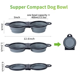 SLSON Collapsible Dog Dual Bowls Reinforced Rim 180 Degrees Flip Over Foldable Double Bowl with Lock Clips More Stable Dog Travel Bowls Pet Food Water Feeder (Cold Grey)