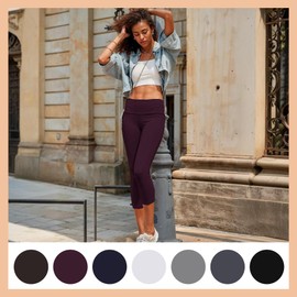 TNNZEET 7 Pack Capri Leggings for Women - High Waisted Tummy Control Yoga Pants for Workout Gym Black Grey Light Grey White Navy Blue Purple Brown