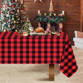 Black and Red Buffalo Plaid Tablecloth 56x84 Inches Rectangle Checkered Table Cover for Christmas Party Dinner Table Decoration
