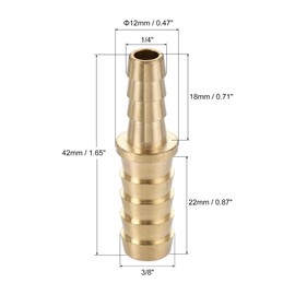 sourcing map Hose Barb Fitting, 3/8 to 1/4 Inch Brass Hollow Straight Quick Connector for Water Fuel Air Oil Gas, Pack of 2