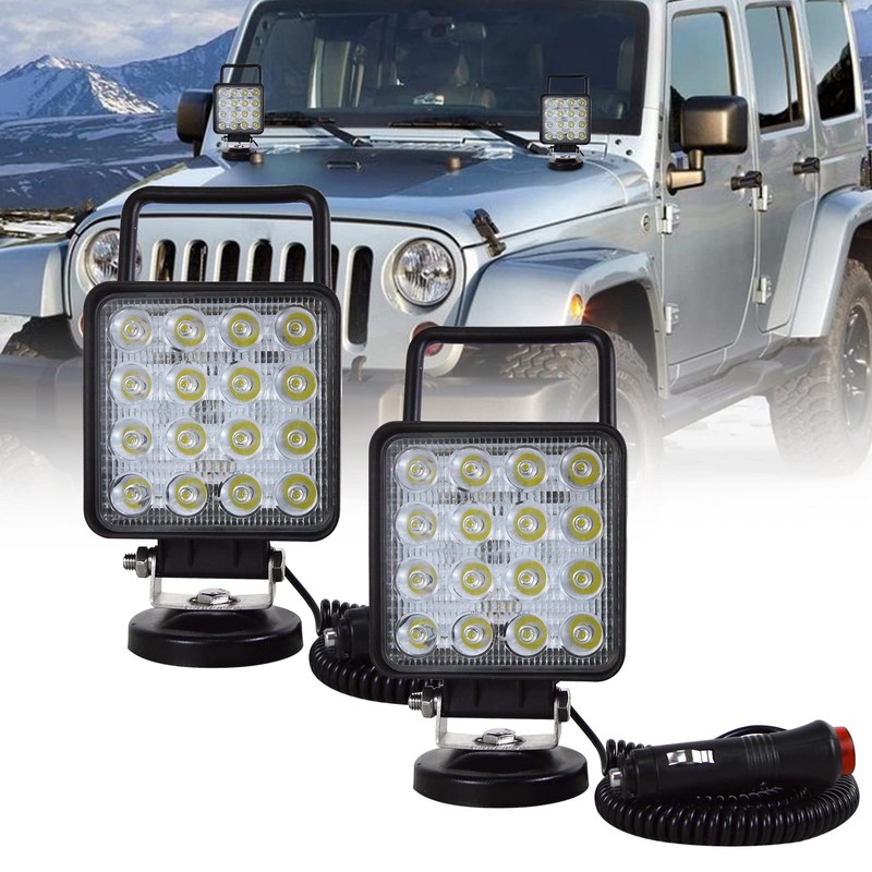 SKYWORLD 2pcs 48W Magnetic Base Bracket LED Work Light Bar