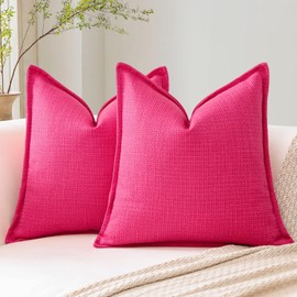 Pack of 2 Hot Pink Decorative Pillow Covers 26x26 Inch Soft Linen Texture Couch Throw Pillows Farmhouse Cushion Covers with Elegant Design for Sofa Bedroom Living Room Home Decor 65 x 65 CM