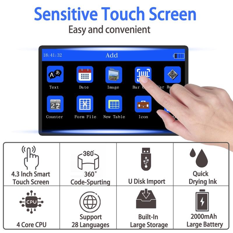 Handheld Inkjet Printer with 42ml Quick-Drying Ink Cartridge, Upgraded Handheld