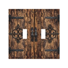 Lolreai Decorative Light Switch Cover Rustic Wood Barn Door Brown Wooden 2 Gang Wall Plates Double Toggle Switch Plate Electrical Outlet Cover Switch Plate for Framhouse Cabin Decor（2 Pack）