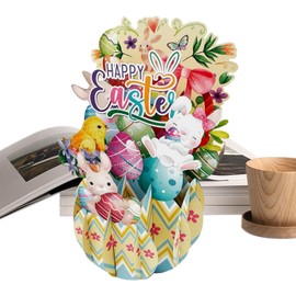 3D Easter Greeting Cards, Spring Flower Chick Notecard, Easter Eggs Bunny Flower Card with Envelope for Kids Grandkids Daughter Sister