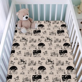 Vintage Western Cowboy Fitted Baby Crib Sheet for Girl Boy 52"x28" Cowboy Horse Cactus Desert Moon Night Soft Crib Mattress Cover Breathable Baby Sheets Fits Standard Crib and Toddler Mattress Pads