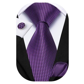 Dubulle Mens Paisley Striped Tie Silk Mens Necktie and PocketSquare Cufflinks Set Wedding Fomral Party,Black Purple