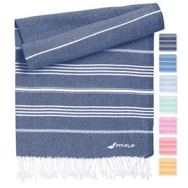 Fit-Flip Hammam Towel Made of 100% Recycled Cotton, Sustainable and Natural, Sauna Towel, Beach Towel, Bath Towel, Yoga Towel, Navy, 100 x 200 cm, Sultan