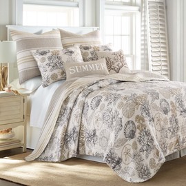 Levtex Home - Caspian Sea Neutral Quilt Set - King/Cal King Quilt (106x92in.) + Two King Pillow Shams (36x20in.) - Coastal - Taupe, Cream, Grey - Reversible - Cotton Fabric
