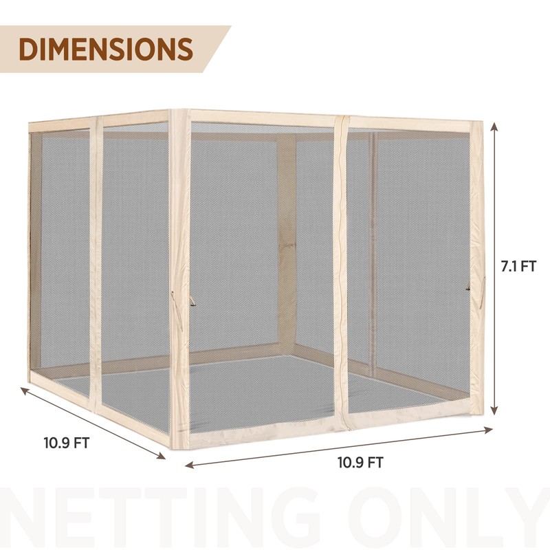 EAGLE PEAK Gazebo Replacement Mosquito Netting 10'x12', 4-Panel Screen Sidewalls