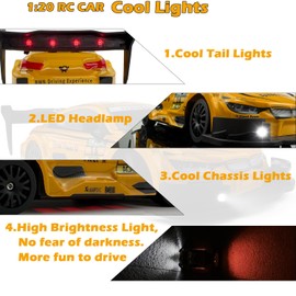 HTURCCOP 1:20 RC Drift Car 2.4GHz 4WD High Speed Drift Remote Control Cars Vehicle with LED Lights and Drifting Tires Batteries x2 Racing Sport Toy Cars for Adults Boys Girls Kids (Yellow)