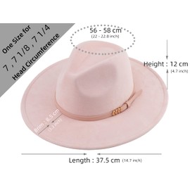 Pro Celia Wide Brim Fedora Hat for Men Women Big Rancher Felt Hat (US, Alpha, One Size, Belt-Pink)