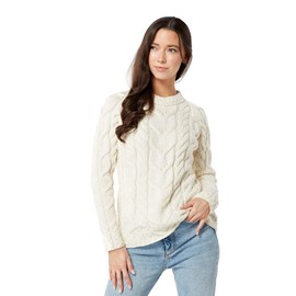 Aran Woollen Mills - Carraig Donn Ladies Irish Multi Cabled Raglan Super Soft Merino Wool Sweater (X-Large, Natural)
