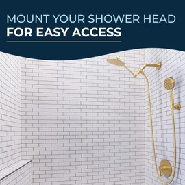 HammerHead Showers All Metal Handheld Showerhead Holder Wall Mount, Adjustable Screw-Mounted Pivot Ball, Shower Hose Holder, Fits Most Handheld Showerheads, Brushed Gold