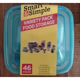 Smart & Simple 46 Piece Variety Pack Food Storage Containers with Blue Lids Smart & Simple