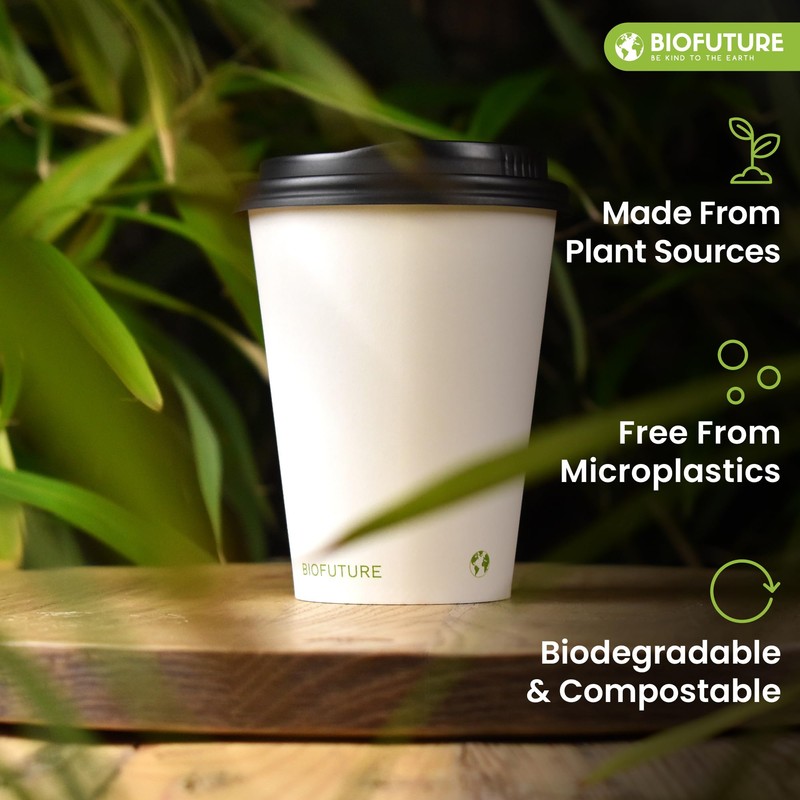 BIOFUTURE Biodegradable Coffee Cups – 50 x 6oz – 16oz